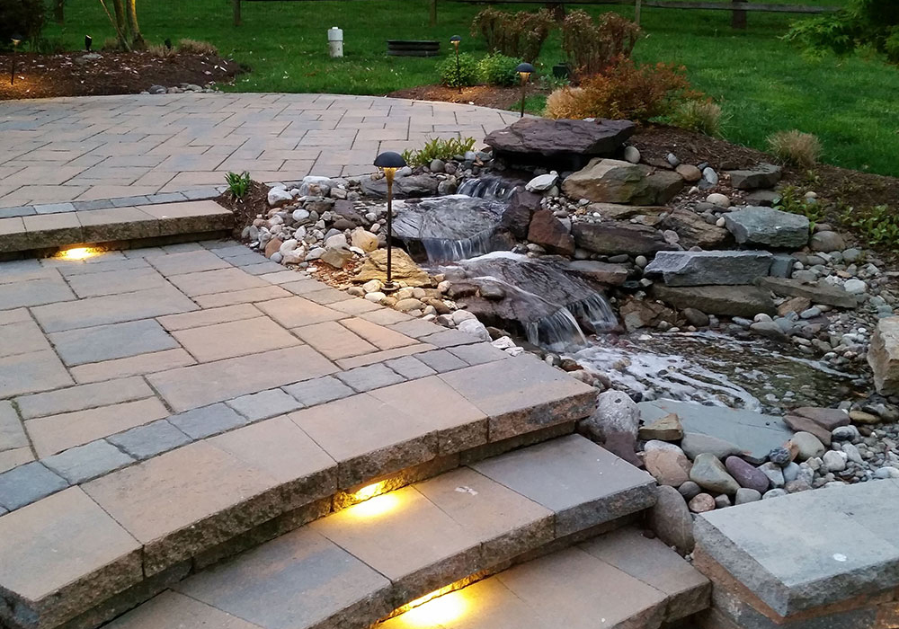 Water Feature, Hardscape and Lighting
